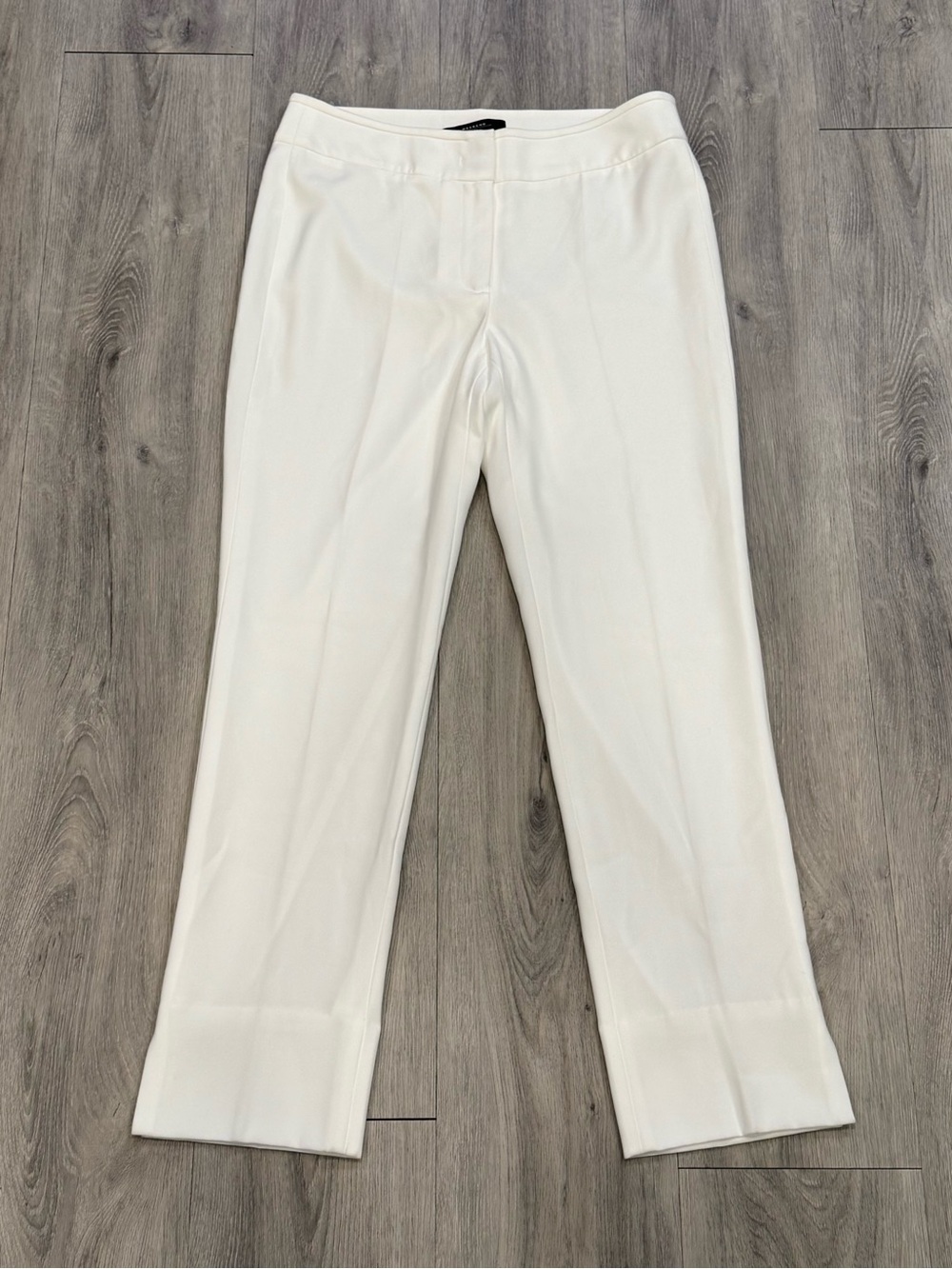 Weekend MaxMara White Slim Fit Straight Crop Pleated Cotton Dress Pant Trousers